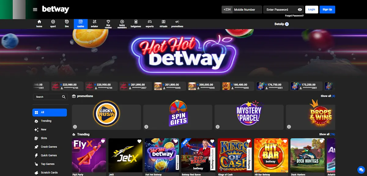 Betway Casino Homepage Screenshot